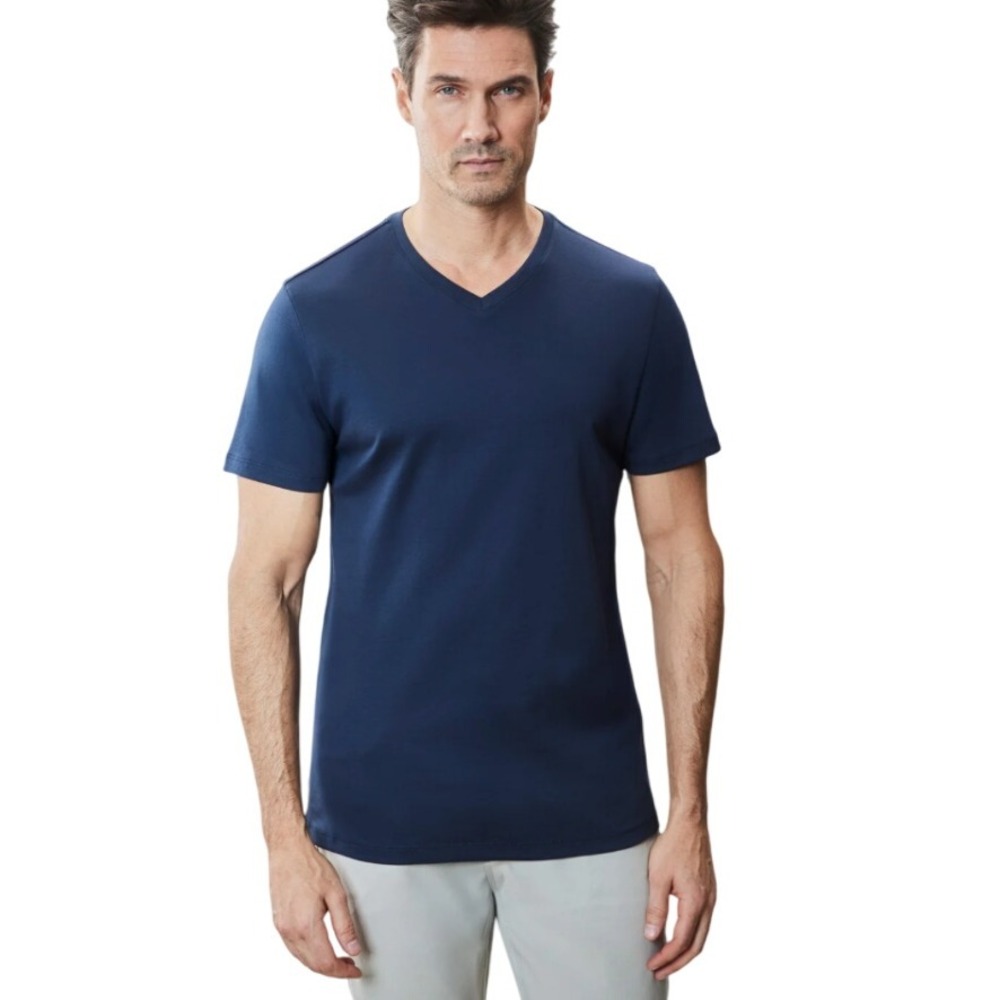 Robert Barakett Mens XXL Blue Night Pima Cotton V‎ Neck T Shirt Tee Classic